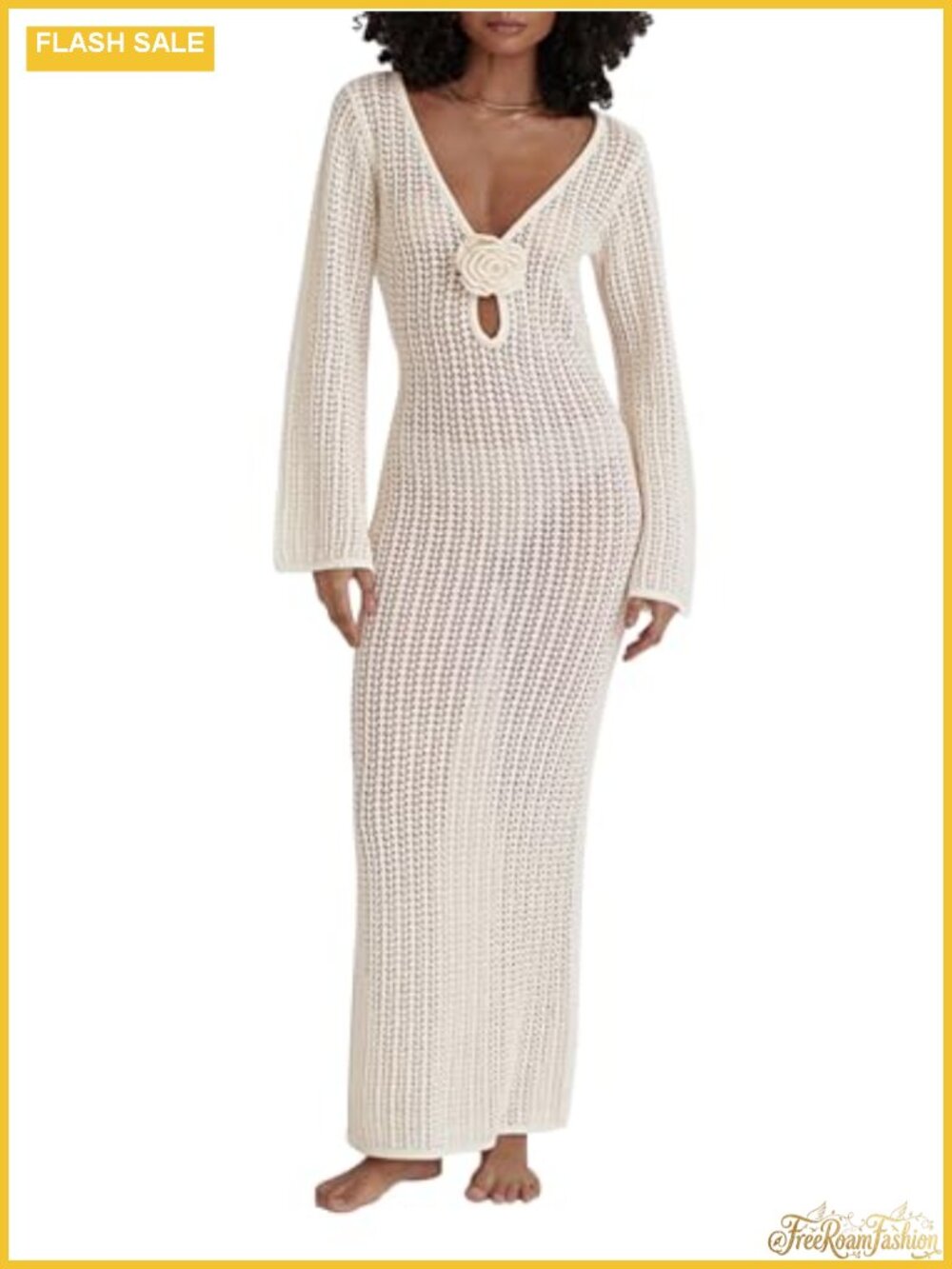 Women's Knit Maxi Cover Up Dress Hollow Out Open Back Beach Coverup